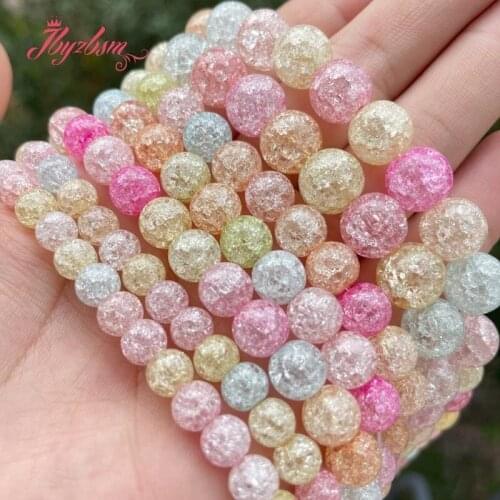 Round Smooth Cracked Multicolor Rock Crystal Quartz Beads 15" for DIY Accessories Women Men Necklace Bracelets Jewelry Making