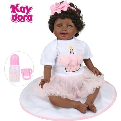 KAYDORA Handmade Reborn Baby Dolls 55cm Clothes Body Black Skin Fashion Fiber Hair Reborn Girl Doll Childrens Day Gift Lifelike