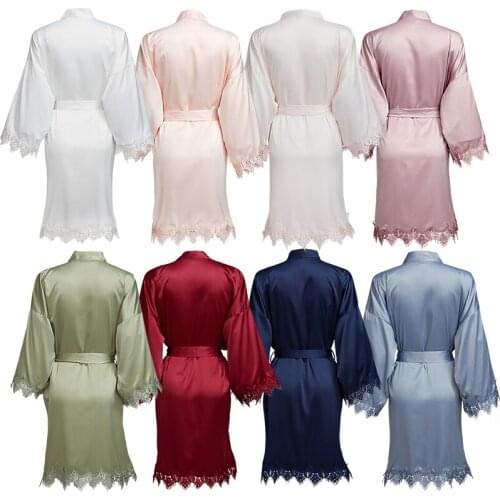 Matt Satin Lace Robe Bridesmaid Robes Women Wedding Bride Robes Bridal Robe Bathrobe White Robes Plus Size