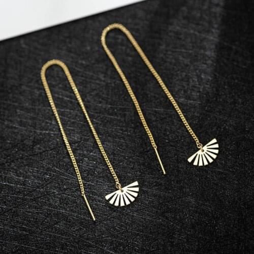 Jaeeyin 2021 Trendy Long Dangle Fan-shaped Pendant Fashion Jewelry Simplicity Ear Wire Elegant Gift for Friends Women