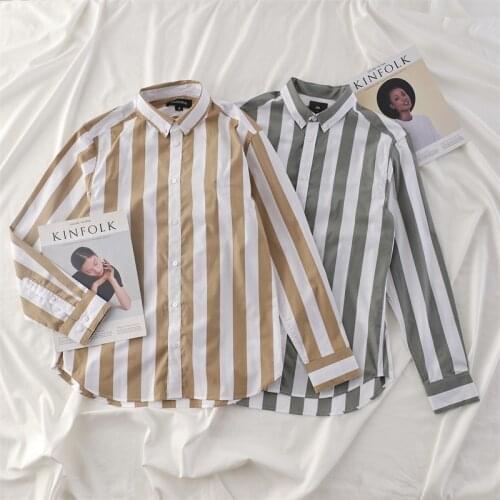 2021 Spring Summer Men Stripes Button Down Shirts Long Sleeve Tops Male Shirt Casual Business Loose Oversize Cotton Fashion