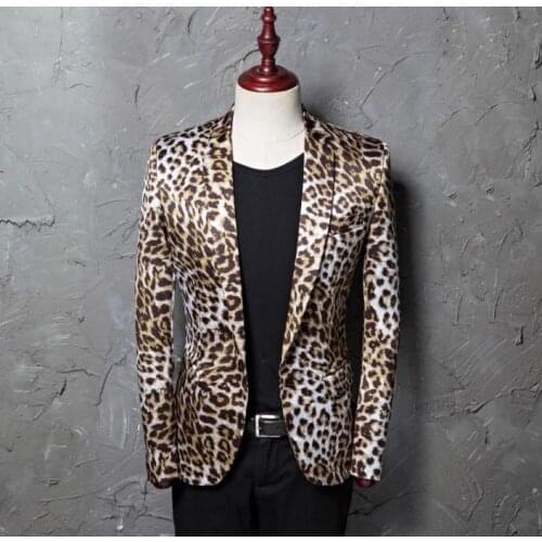 Singer star style dance stage printing slim clothing for men suit mens wedding suits men leopard formal dress yellow fashion