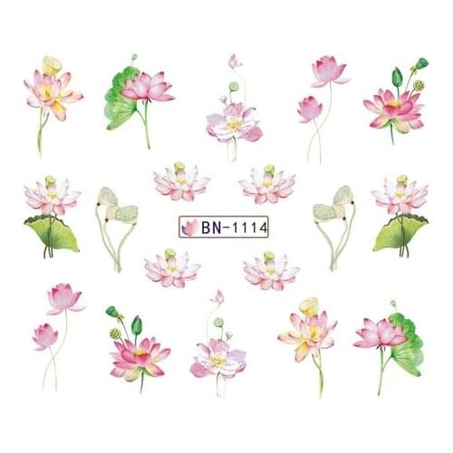 1 sheet DIY Nail Art Water Transfer Stickers lotus water lily flower slider adhesive Watermark Decals Women Beauty Wedding Nails