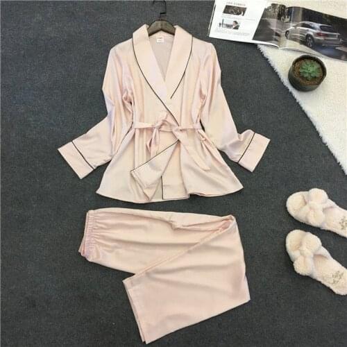 Pajama Set Silk Home Suit Printed Cat Pyjamas Women Long Sleeve Turn-down Collar Womens Pijama Mujer Home Clothing