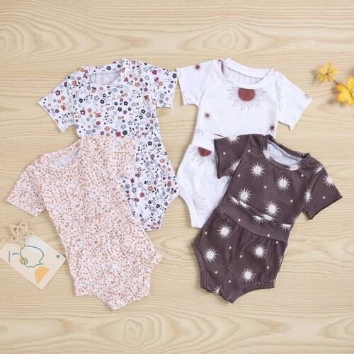 Casual Baby Girl Boy Clothes Sets Toddler girl outfits Cotton Ribbed Short Sleeve Tops+Shorts Summer Newborn Clothes 0-24M