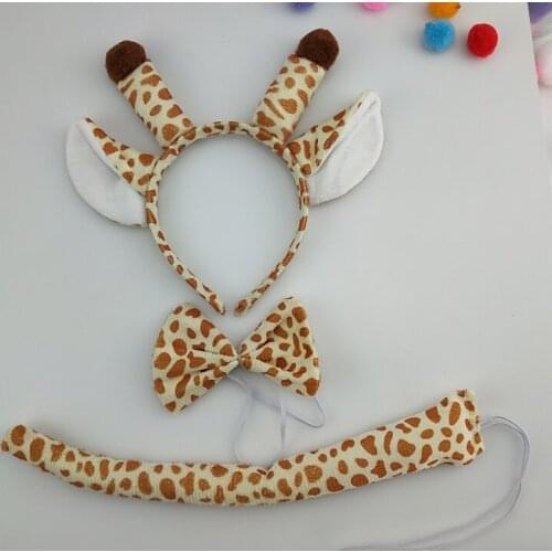 Animal Giraffe Ear Headband Bow Tie Tail 3pcs set Cosplay For Children Party Dress Up Props Halloween Christmas