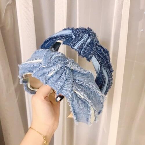 New Women Retro Bowknot Wide Hairband Cross Knotted Head band Girls Fashion Denim Cloth Headband Head Hoop Lady Hair Accessories