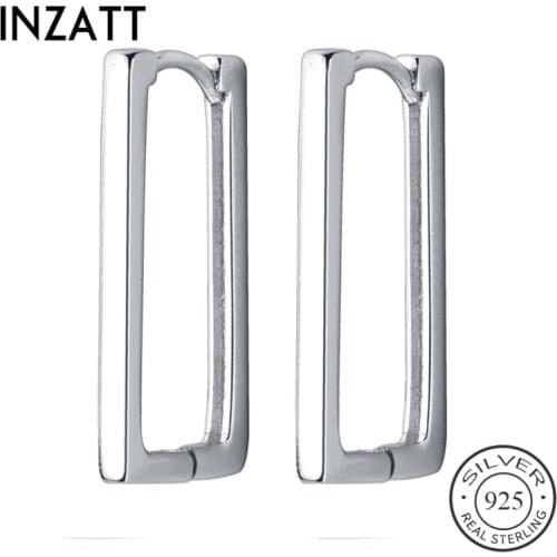 INZATT Real S925 Sterling Silver Minimalist Geometric Glossy Rectangle Hoop Earrings For Fashion Women Party Fine Jewelry Gift