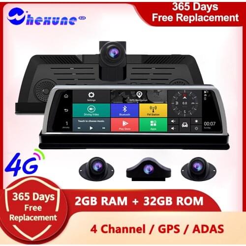 WHEXUNE 10" IPS Dash Cam 4 Channel WIFI Car DVR Camera For Auto 4G Android ADAS GPS Navigation FHD 1080P Video Recorder DVRS