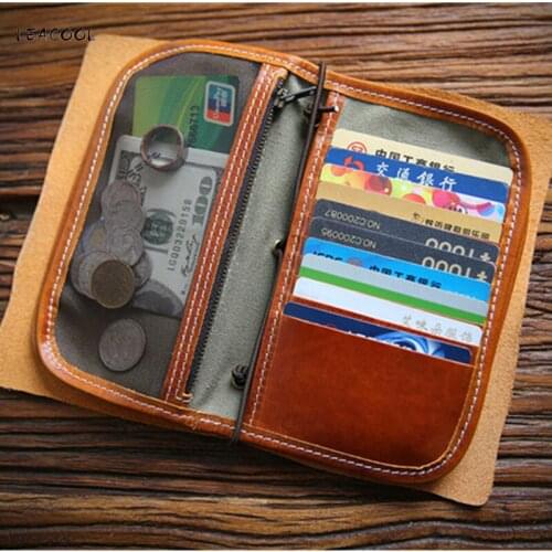 Vintage Genuine Leather Men Wallet Handmade Long Clutch Bag Purse Organizer Travel Large Wallet Passport Card Holder Coin Pocket