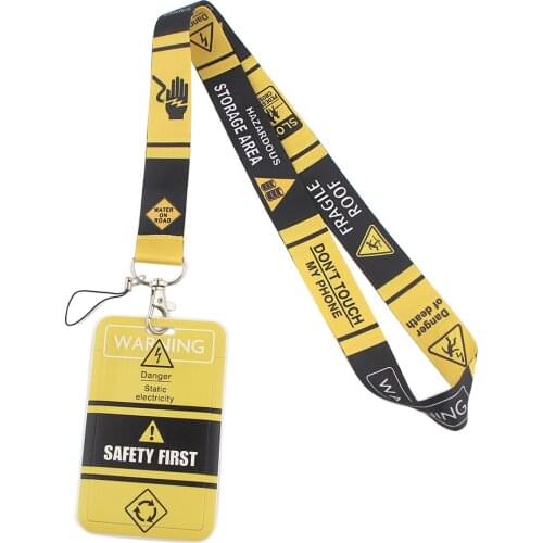YA125 Warm Warning Signs Card Cover With Lanyard Hang Rope Keycord USB ID Card Badge Holder Keychain DIY Lanyards