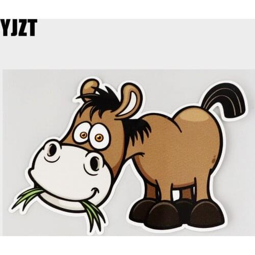 YJZT 15.2CM×10.1CM Cartoon Pony Eating Grass Decal PVC Car Sticker 11C-0176