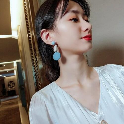 South Korea Dongdaemun Acrylic Long Pendant Earrings Female Contrast Round Earrings Net Red Exaggerated Temperament Ear Jewelry