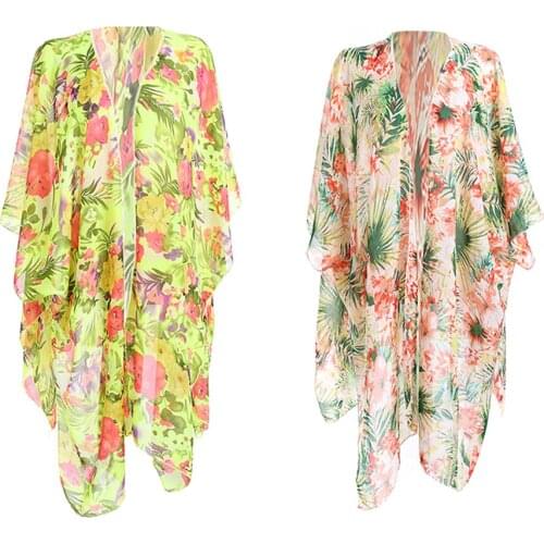 Ladies Floral Casual Cardigan Beach Swimsuit Blouse Loose Tops Long Cover Up