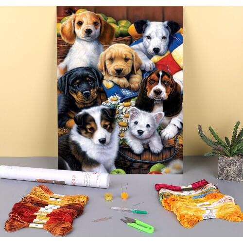 Animal Dog Rottweiler Printed Fabric 11CT Cross-Stitch Set DIY Embroidery DMC Threads Painting Handmade Handicraft Mulina