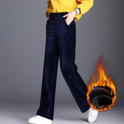 Winter Velvet Warm Long Pants Women Wide legs Pants Large Size High Waist Loose Double Sided Velour Straight Trousers Female 6xl