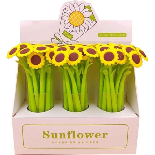 1PC Soft Silicone Colorful Creative Cute Sunflower Gel Pens Kawaii Signature Pens Stationery Gift Rod Styling Novel Simulation