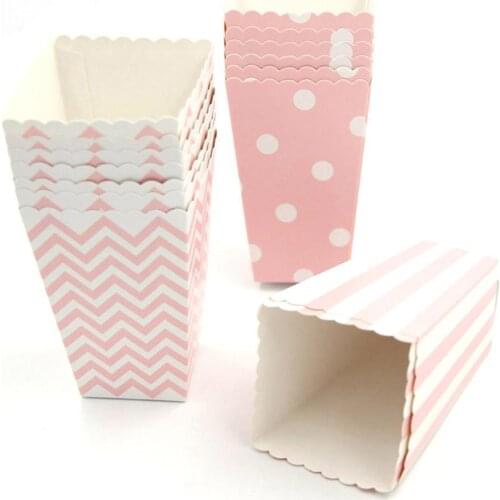12pcs Popcorn Box Stripes Dot Pink Gift Box Party Favour Wedding Decoration Corn Bags Party Supplies Party Kid Q7D4