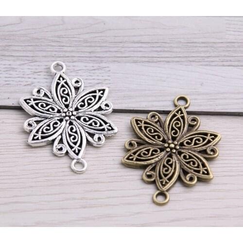 SWEET BELL 12pcs 29*40mm Two Color Zinc Alloy Vintage Hollow Flower Connectors Jewelry Making DIY Handmade Craft