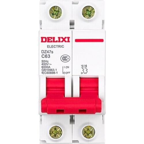 1P 2P 3P 4P AC C-type air switch Delixi DZ47s-63C high breaking miniature circuit breaker suitable for 50HZ or 60HZ