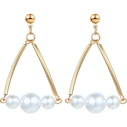 2019 Korean Statement Earrings New Popular Geometric Triangle Size Pearl Dangle Drop Earrings For Women Earings Fashion Jewelry
