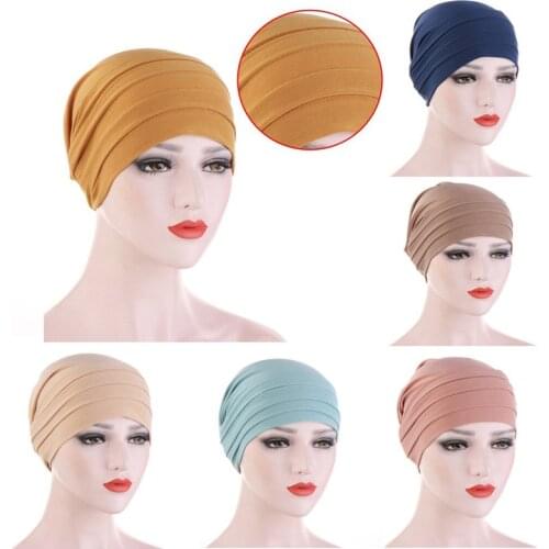 2021 New Elastic Fashion Turban Hat Solid Color Women Warm Winter Headscarf Bonnet Inner Hijabs Cap Muslim Hijab femme Wrap Head