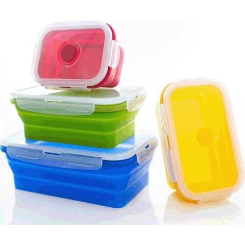 4 Sizes Collapsible Silicone Food Container Portable Bento Lunch Box Microware Home Kitchen Outdoor Food Storage Containers Box