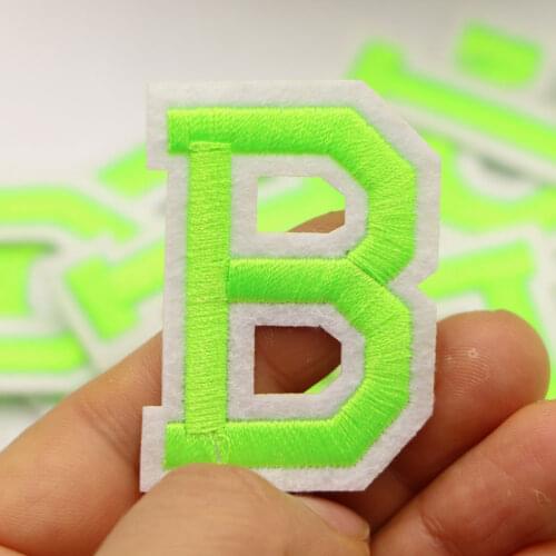 A-Z Fluorescent Green English Letter Patch 3D Embroidered Stickers Patch Up For Clothing Iron On Name Letters Patch For T-Shirt