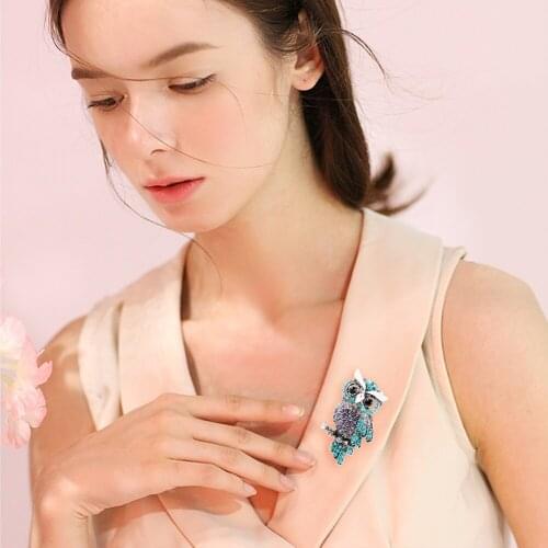 Imitation Rhinestone Blue Brooch Coat Dress Accessories Zinc Alloy Creative Birthday Gift Fashion items Owl Brooch Owl Badge