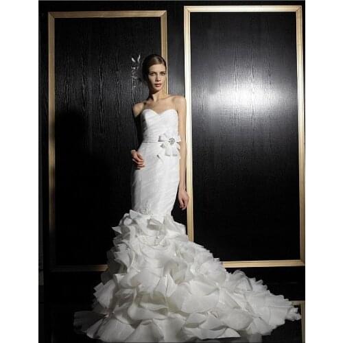 Free shipping new design 2016 elegant plus size handmade organza sweetheat Mermaid lace wedding dresses bridal belt gowns