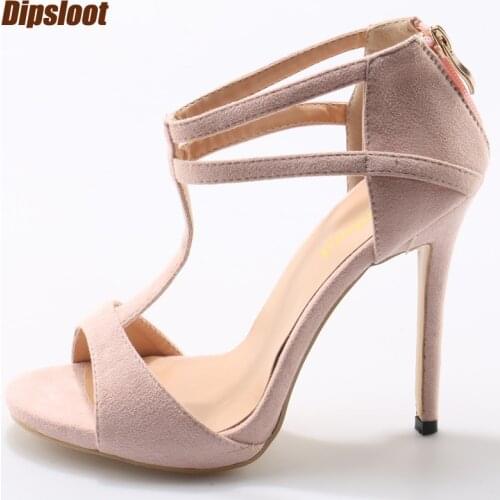 Summer Hot Pink Suede Leather Women Peep Toe Sandals Ankle Cut Out Ladies T-Strap High Heels Sexy Party Shoes Size 42