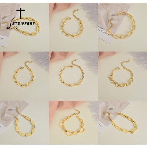 Letdiffery New Multi Style Square Round Heart Bracelet Golden Stainless Steel for Women Party Jewelry Gifts
