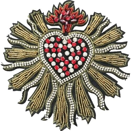 1 Piece 3D Rhinestones Heart Beaded Sew on Patches for Clothes Crystal Hearted-shape beading Patch Handmade Craft Sewing Repair