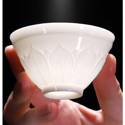 Purely White Lotus Hand Painted Ceramic Tea Cup Porcelain Tea Bowl Lotus and Fish Creative Tasting TeaCup