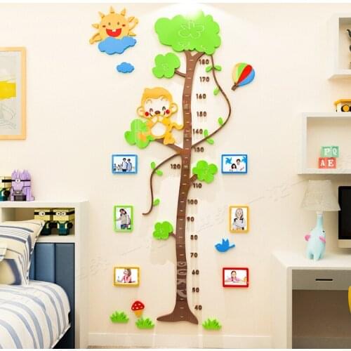 Childrens room height sticker Cartoon tree monkey measuring height ruler Student classroom decoration wall sticker photo frame