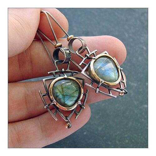 Ethnic Nepal Jewelry Triangle Labrador Earrings Creative Plating S925 Retro Lock Earrings