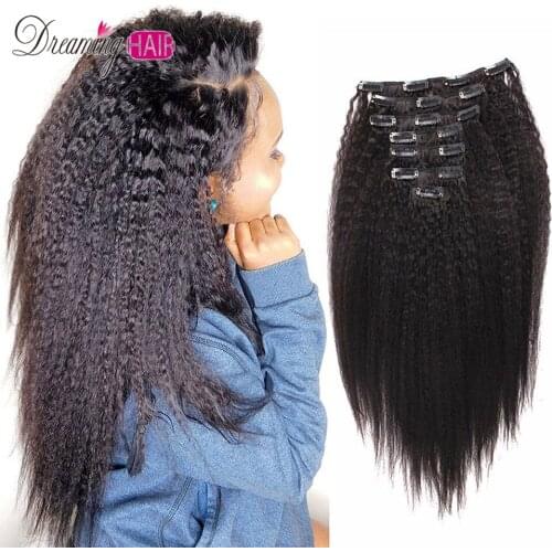 Coarse Yaki Kinky Straight Clip In Hair Extension Brazilian Remy Clip In Human Hair Extension 120g/Set Natural Color For Women