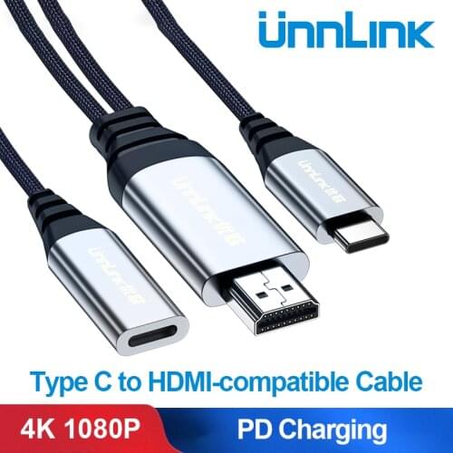 Unnlink Type C to HDMI-compatible Cable 4K 1080P FHD Converter PD Charging for s8 s9 s10 p20 p30 mate20 Switch