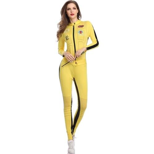 Kill Bill Costume Adult Women TV Film Bodycon Yellow Jumpsuit Motocycle Bosysuit Ninja Martial Arts Uniform Bruce Lee Overalls