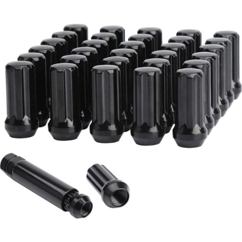 KSP 14mmx1.5 Wheel Lug Nuts, 32xBlack M14x1.5 Spline Lug Nut,Conical/Cone Seat with 1 Socket Fits 8 Lug Aftermarket Wheels