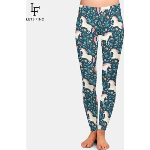 LETSFIND Brand Fashion Women High Waist Black Leggings Unicorn Printing Fitness Plus Size Legging Warm Elasticity Casual Pants