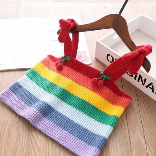 Jargazol Fashion Kids Clothes Knit Sweater Vest Rainbow Color Cute Korean Cherry Little Girls Costume Fall Kids Costume Tops