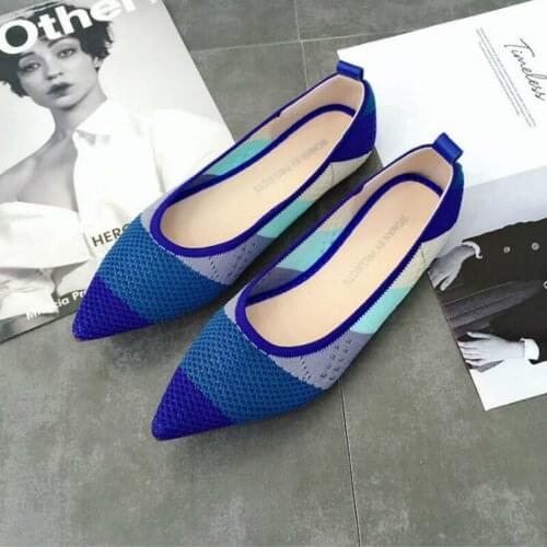 Women Flats Stretch Knitted Mixed Color Moccasins Breathable Cozy Work Shoes Brief Fashion Ladies Flats Light Driving Loafers