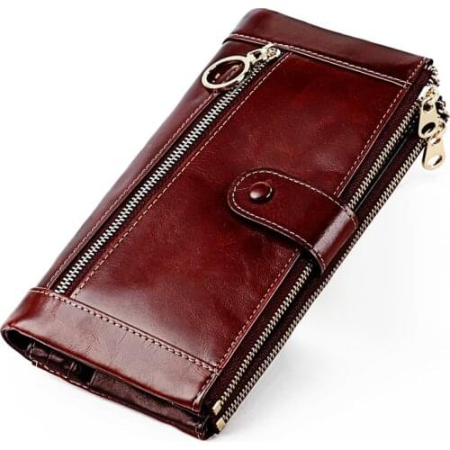 100% Cow Leather Clutch Wallets for Men RFID Blocking Card Holder Wallet Coin Purse Long Phone Wallet