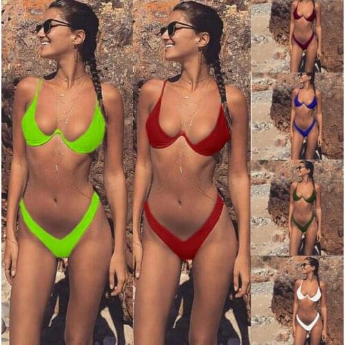 2021 New Two Pieces Bikini Set Swimsuit Female Women Beachwear Swimwear Bather Bathing Suit With underwire