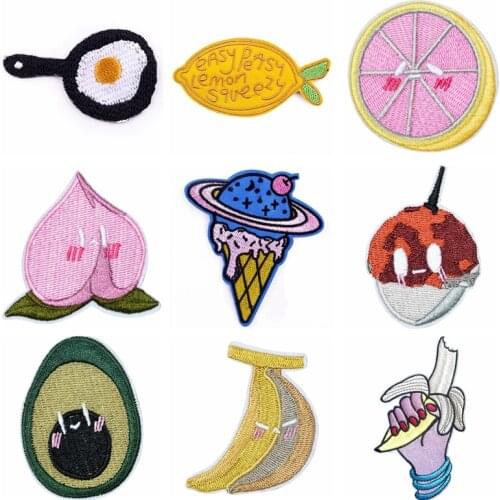 Embroidery Patch Food Iron On Patch On Clothes Fruit Embroidered Patches For Clothing Cartoon Stripe Stickers Accessories Decor