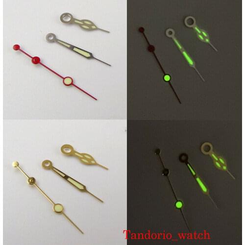 New Gold Plated Automatic Watch Hand Needles Green Luminous for NH35A NH36A Movement Red Second Hand