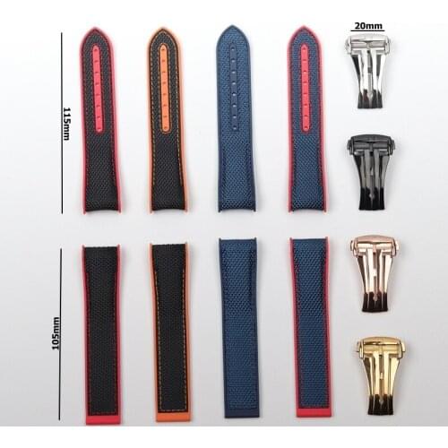 Top Band 22mm Black Blue fabric Nylon Rubber Watch bands For Omega strap Seamaster 300 Speedmaster 8900 Planet Ocean watchband