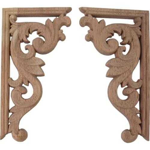Retro Vintage Unpainted Wood Applique Carved Floral Long Flower Furniture Decorative Accessories Home Decoration Accessories