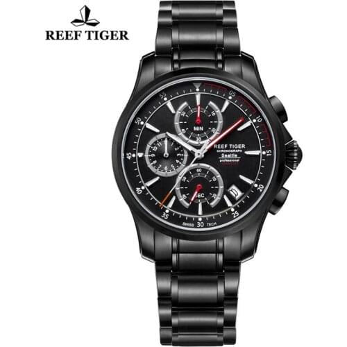Reef Tiger/RT Casual Sport Mens Watches Luxury Waterproof Chronograph Watches Date and Super Luminous Quartz Watch